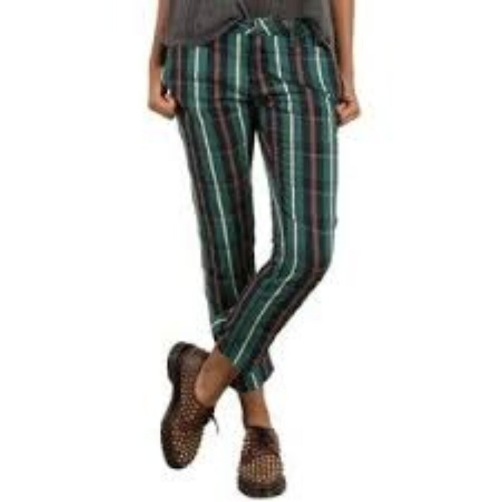 Volcom Dark Green Plaid Slim Straight Ankle Fit Pants NWT 25 1